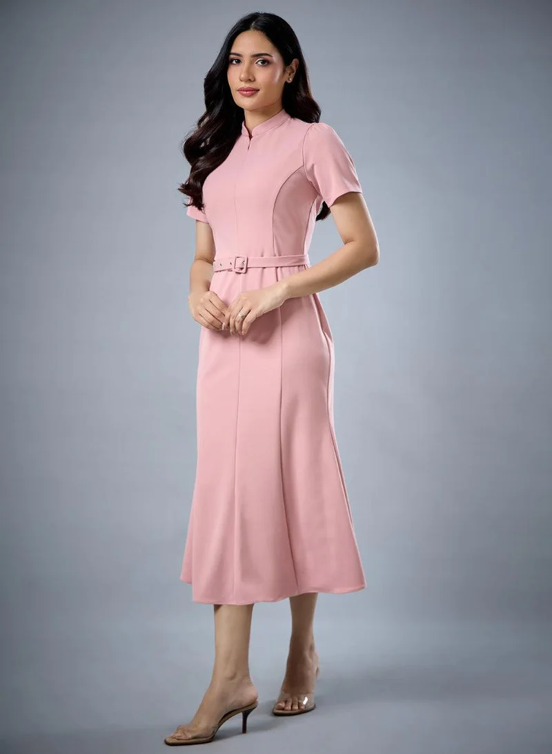 زجزاج Fish Tail Short Sleeve Collar Dress